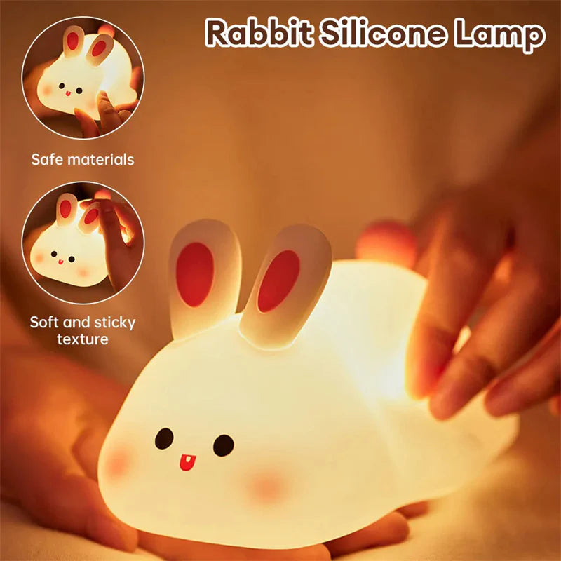 Adorable Touch Sensor LED Night Light - Cartoon Big Face Rabbit Silicone Lamp for Kids - Perfect Christmas Gift & Home Decor