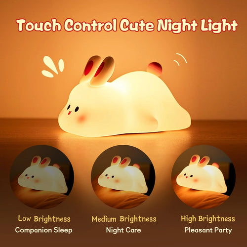 Adorable Touch Sensor LED Night Light - Cartoon Big Face Rabbit Silicone Lamp for Kids - Perfect Christmas Gift & Home Decor