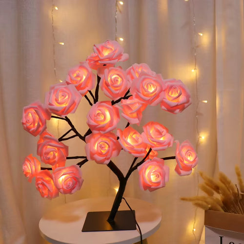 36LED/108LED Table Lamp with Rose Light String, USB-Powered Tree Night Lights for Elegant Summer Decor and Special Occasions