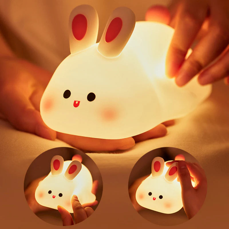 Adorable Touch Sensor LED Night Light - Cartoon Big Face Rabbit Silicone Lamp for Kids - Perfect Christmas Gift & Home Decor