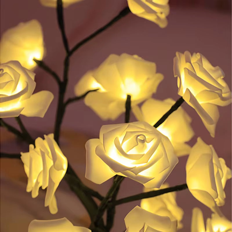 36LED/108LED Table Lamp with Rose Light String, USB-Powered Tree Night Lights for Elegant Summer Decor and Special Occasions