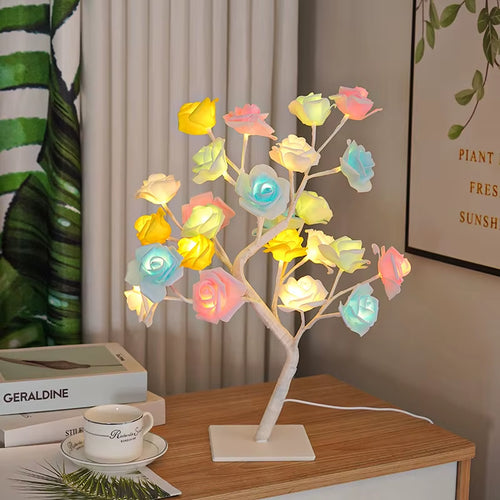 36LED/108LED Table Lamp with Rose Light String, USB-Powered Tree Night Lights for Elegant Summer Decor and Special Occasions