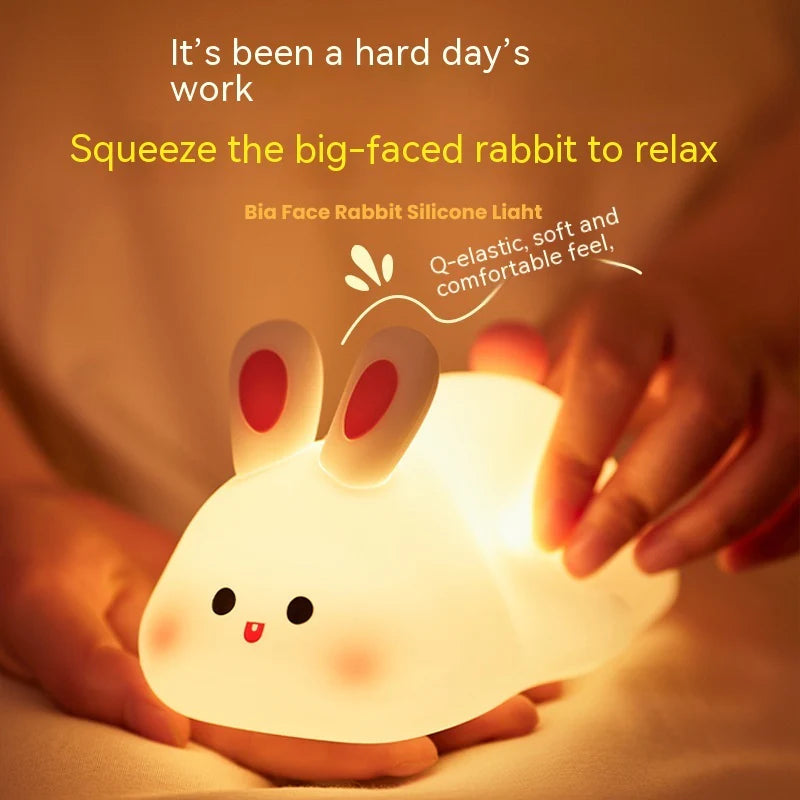 Adorable Touch Sensor LED Night Light - Cartoon Big Face Rabbit Silicone Lamp for Kids - Perfect Christmas Gift & Home Decor