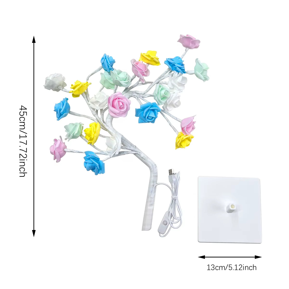 36LED/108LED Table Lamp with Rose Light String, USB-Powered Tree Night Lights for Elegant Summer Decor and Special Occasions