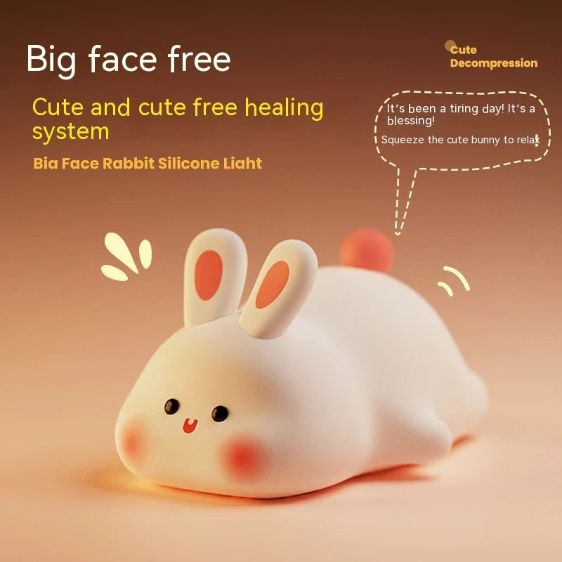 Adorable Touch Sensor LED Night Light - Cartoon Big Face Rabbit Silicone Lamp for Kids - Perfect Christmas Gift & Home Decor