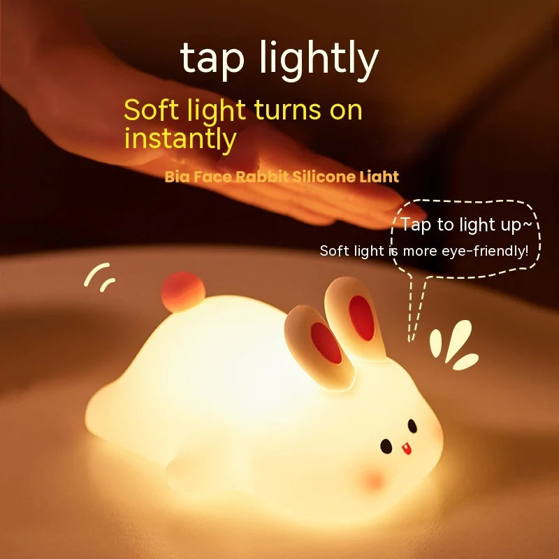 Adorable Touch Sensor LED Night Light - Cartoon Big Face Rabbit Silicone Lamp for Kids - Perfect Christmas Gift & Home Decor